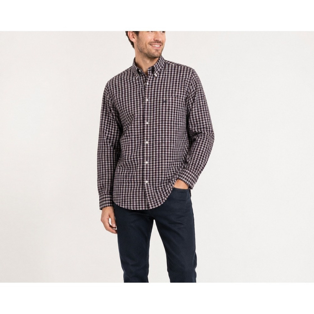 Ralph Lauren Button Front Big Shirt Mens L Blue White Red Plaid 100% Cotton